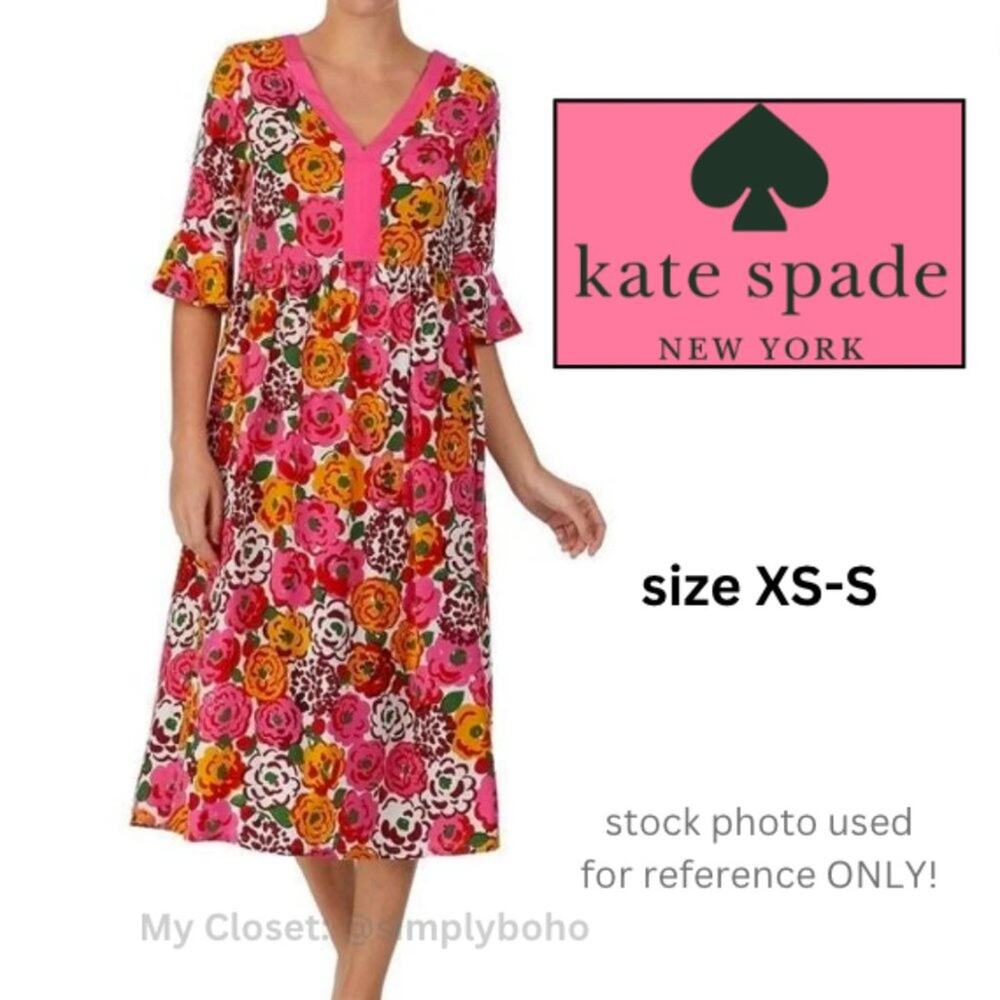 Kate Spade New York Pink Multicolored Floral Print Lightweight Caftan Size XS/S - Picture 14 of 14